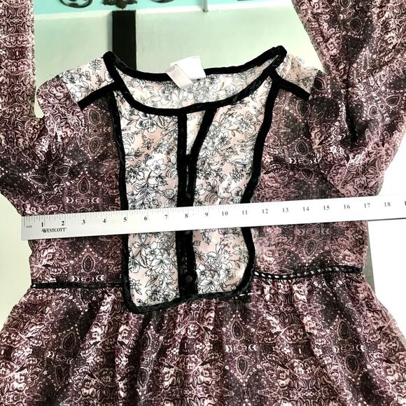 Knox Rose Women's Size XS Oversized Sheer Maroon Bohemian Mini Tunic Boho Dress - Picture 14 of 15